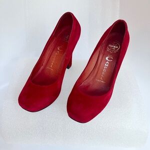Jeffrey Campbell Poetry Platform Pumps Red Suede Heels Round Toe SZ 6